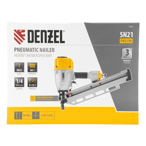 Нейлер пневматический PN2190 для гвоздей SN21 от 50 до 90 мм Denzel купить в Москве с доставкой по всей России | ProtosMarket.ru