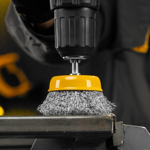 Щетка для дрели, 75 мм, Чашка, со шпилькой, нержавеющая витая проволока Denzel купить в Москве с доставкой по всей России | ProtosMarket.ru