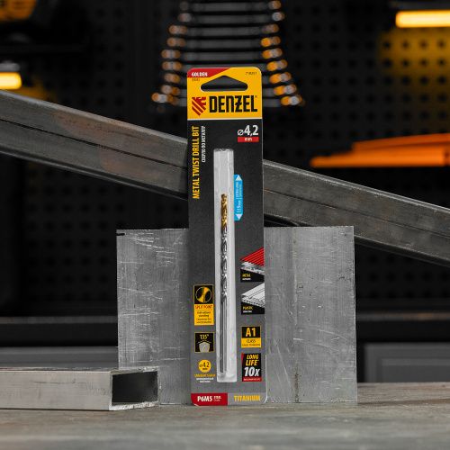 Сверло спиральное по металлу 4,2 х 119 мм, Р6М5, Golden Tip, удлиненное Denzel купить в Москве с доставкой по всей России | ProtosMarket.ru