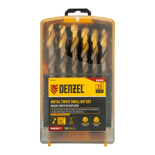 Набор сверл по металлу, 1-13 мм, Р6М5К8-TiN, Golden Tip, 25 шт Denzel купить в Москве с доставкой по всей России | ProtosMarket.ru