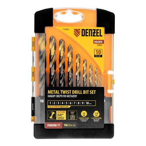 Набор сверл по металлу, 1-10 мм, Р6М5К8-TiN, Golden Tip, 10 шт Denzel купить в Москве с доставкой по всей России | ProtosMarket.ru