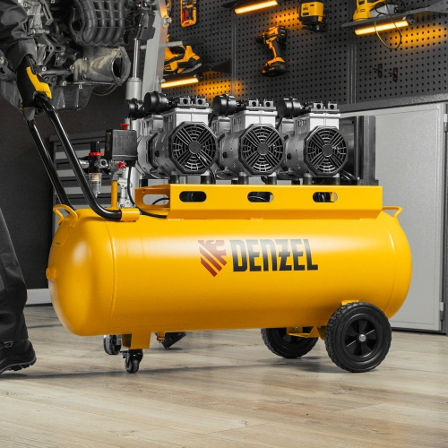 Компрессор безмасляный, малошумный DLS 3300/100, 3300 Вт,3x1100, 100 л, 570 л/мин ,блок управления Denzel по ценам производителя в Москве с доставкой по всей России