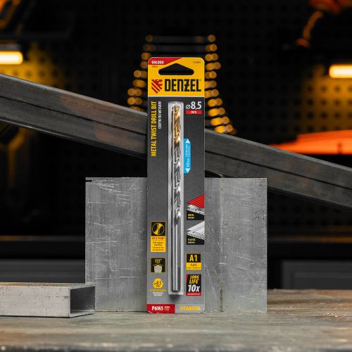 Сверло спиральное по металлу 8,5 х 165 мм, Р6М5, Golden Tip, удлиненное Denzel купить в Москве с доставкой по всей России | ProtosMarket.ru