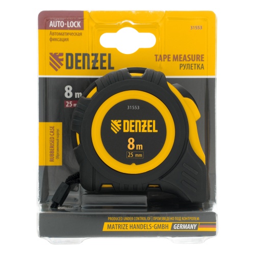 Рулетка 8м х 25мм, обрезиненный корпус, автоматическая фиксация Denzel купить в Москве с доставкой по всей России | ProtosMarket.ru