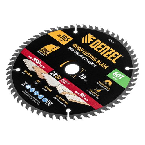 Пильный диск по дереву ф185 х 20 мм, 60 зубьев Denzel купить в Москве с доставкой по всей России | ProtosMarket.ru