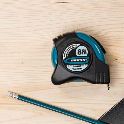 Рулетка "Schlagfest",8 м x 25 мм,магнитный обрезиненный зацеп,двусторонняя шкала,Нейлоновое покрытие,автоматическая фиксация Gross купить в Москве с доставкой по всей России | ProtosMarket.ru
