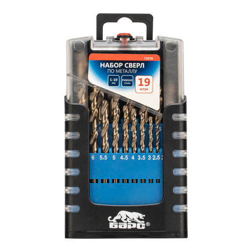 Набор сверл по металлу, 1-10 мм (через 0.5 мм) 19 шт, Р6М5К5, вышлиф, цилиндрический хвостовик Барс купить в Москве с доставкой по всей России | ProtosMarket.ru
