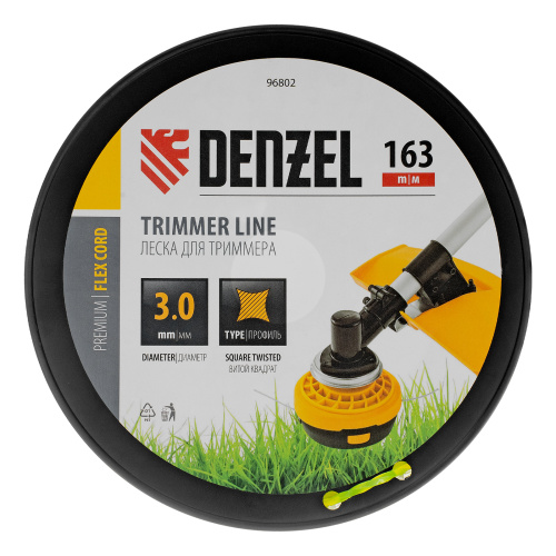 Леска для триммера витой квадрат, 3,0мм х 163м, на DIN катушке FLEX CORD Denzel купить в Москве с доставкой по всей России | ProtosMarket.ru