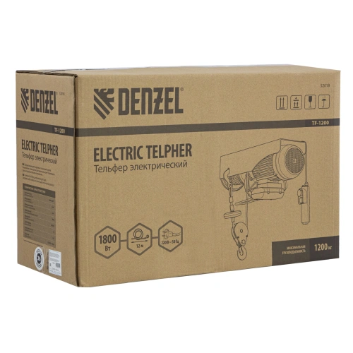 Тельфер электрический TF-1200,1.2 т, 1800 Вт, высота 12 м, 8 м/мин Denzel купить в Москве с доставкой по всей России | ProtosMarket.ru