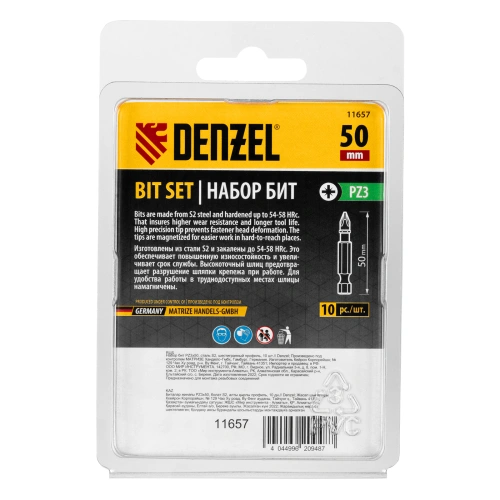 Бита PZ3х50, сталь S2, шестигранный профиль, 10 шт. Е 6,3 Denzel купить в Москве с доставкой по всей России | ProtosMarket.ru