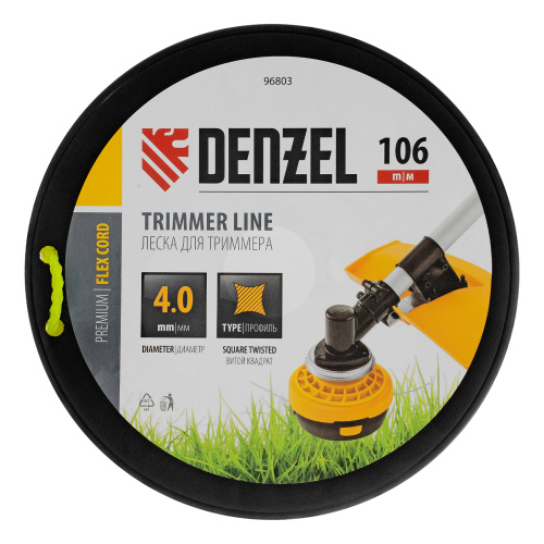 Леска для триммера витой квадрат, 4,0мм х 106м, на DIN катушке FLEX CORD Denzel купить в Москве с доставкой по всей России | ProtosMarket.ru