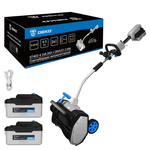 Снегоуборщик аккумуляторный DEKO ST402-6, 2*20В, 2*6.0Ач со съёмной фарой DEKO DKHL01 2.0Ач купить в Москве с доставкой по всей России | ProtosMarket.ru