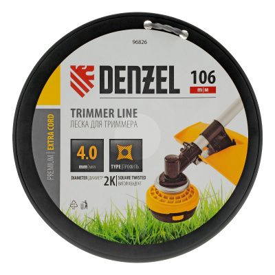 Леска для триммера двухкомпонентная витой квадрат, 4,0мм х 106м, на DIN катушке EXTRA CORD Denzel купить в Москве с доставкой по всей России | ProtosMarket.ru