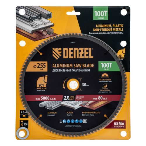 Пильный диск по алюминию ф255 х 30 мм, 100 зубьев Denzel купить в Москве с доставкой по всей России | ProtosMarket.ru