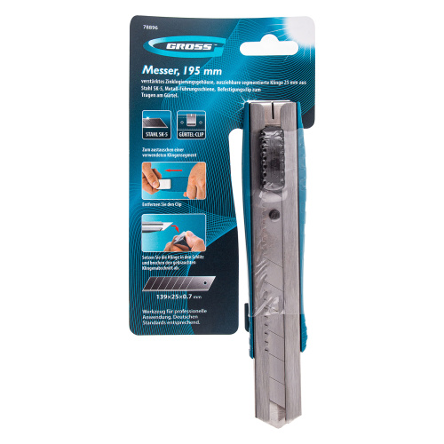 Нож, 195 мм, металлический корпус, выдвижное сегментное лезвие 25 мм (SK-5) металлическая направляющая, клипса для ремня Gross купить в Москве с доставкой по всей России | ProtosMarket.ru