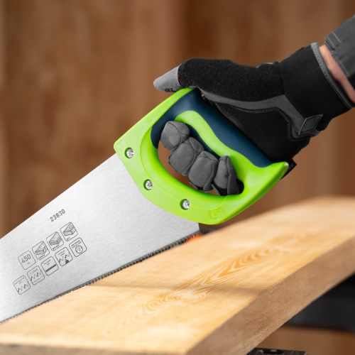 Ножовка по дереву"Зубец" для точных пильных работ, 450 мм, каленый зуб 2D, 14 TPI, двухкомпонентная рукоятка Сибртех купить в Москве с доставкой по всей России | ProtosMarket.ru