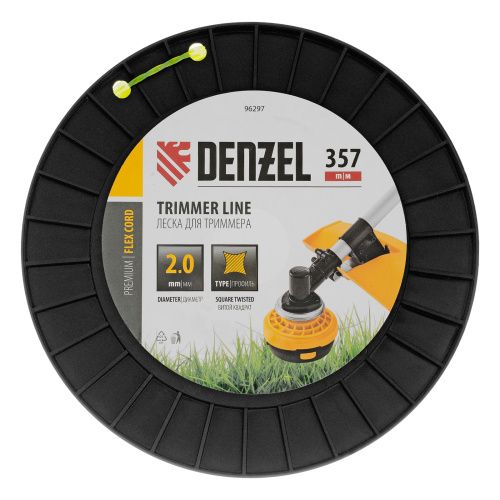 Леска для триммера витой квадрат, 2,0мм х 357м, на DIN катушке FLEX CORD Denzel купить в Москве с доставкой по всей России | ProtosMarket.ru