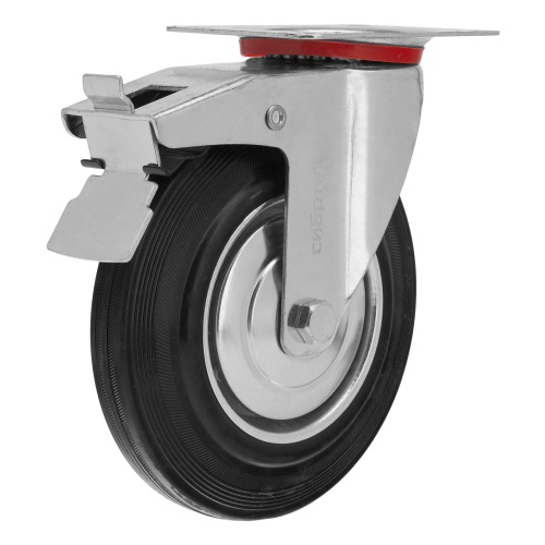 Колесо поворотное с тормозом D 125 мм, крепление  платформенное Сибртех купить в Москве с доставкой по всей России | ProtosMarket.ru