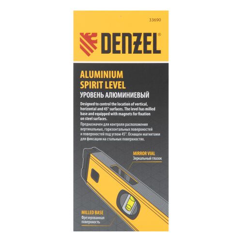 Уровень алюминиевый, магнит., фрезерованный, 3 глазка (1 зеркал.) 0,5 мм/м, 400 мм Denzel купить в Москве с доставкой по всей России | ProtosMarket.ru