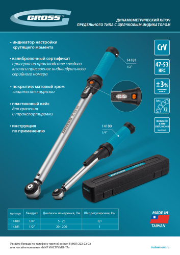 Ключ динамометрический, 5-25 Нм, 1/4", CrV  Gross купить в Москве с доставкой по всей России | ProtosMarket.ru
