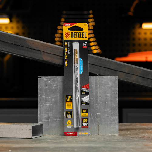 Сверло спиральное по металлу 7,0 х 156 мм, Р6М5, Golden Tip, удлиненное Denzel купить в Москве с доставкой по всей России | ProtosMarket.ru