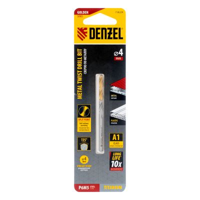 Сверло спиральное по металлу 4 x 75 мм, Р6М5, Golden Tip  Denzel купить в Москве с доставкой по всей России | ProtosMarket.ru