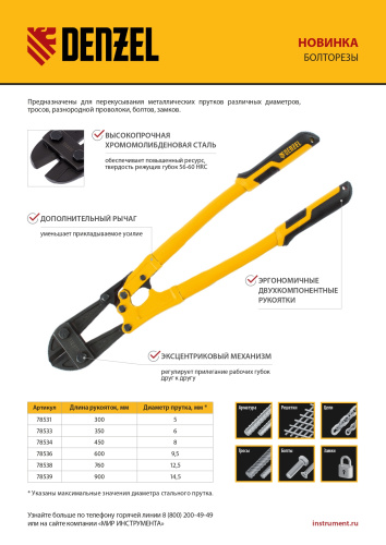 Болторез 600 мм 24", Cr-Mo Denzel купить в Москве с доставкой по всей России | ProtosMarket.ru