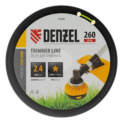 Леска для триммера звезда, 2,4мм х 260м, на DIN катушке FLEX CORD Denzel купить в Москве с доставкой по всей России | ProtosMarket.ru