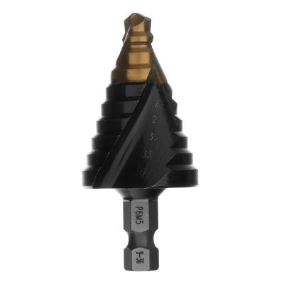 Сверло ступенчатое, 9-12-15-18-21-24-27-30-33-36 мм, Р6М5, 6-гр. хвостовик Denzel купить в Москве с доставкой по всей России | ProtosMarket.ru