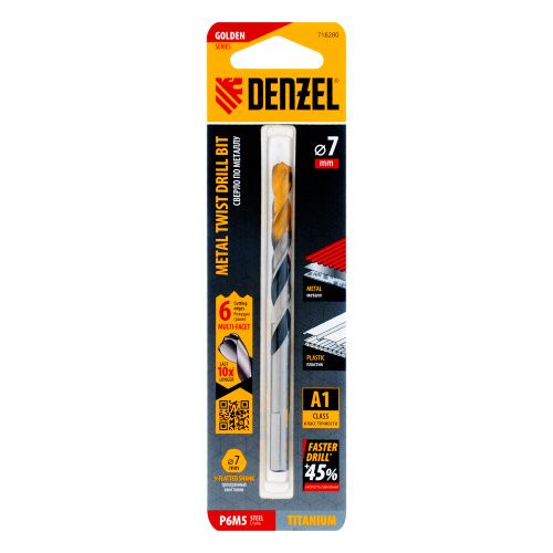 Сверло спиральное по металлу 7,0 x 109мм, Р6М5, Golden Tip, многогранная заточка Denzel купить в Москве с доставкой по всей России | ProtosMarket.ru