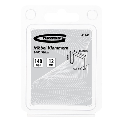 Скобы, 12 мм, для мебельного степлера, усиленные, тип 140,1250 шт Gross купить в Москве с доставкой по всей России | ProtosMarket.ru