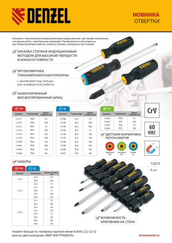 Отвертка SL3х75 мм, CrV, трехкомпонентная рукоятка Denzel купить в Москве с доставкой по всей России | ProtosMarket.ru