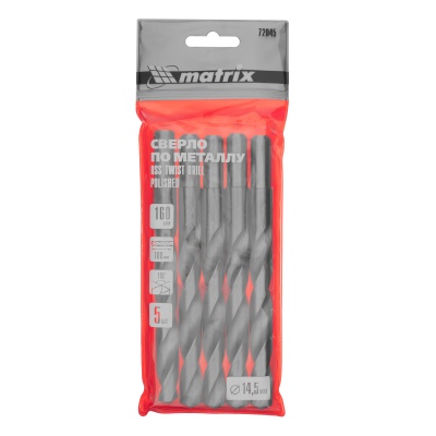 Сверло по металлу, 14.5 мм, полированное, HSS, 5 шт, цилиндрический хвостовик Matrix купить в Москве с доставкой по всей России | ProtosMarket.ru
