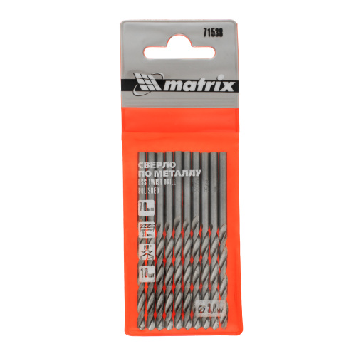 Сверло по металлу, 3.8 мм, полированное, HSS, 10 шт, цилиндрический хвостовик Matrix купить в Москве с доставкой по всей России | ProtosMarket.ru