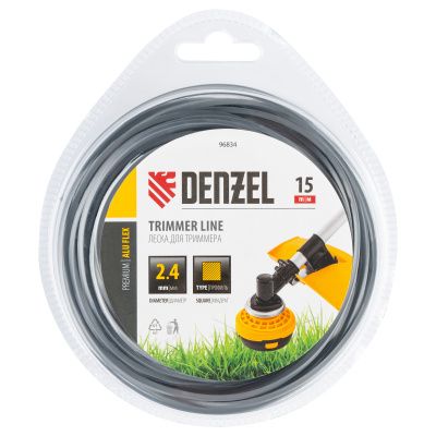 Леска для триммера армированная алюминием квадратная, 2,4мм х 15м, блистер ALUFLEX Denzel купить в Москве с доставкой по всей России | ProtosMarket.ru