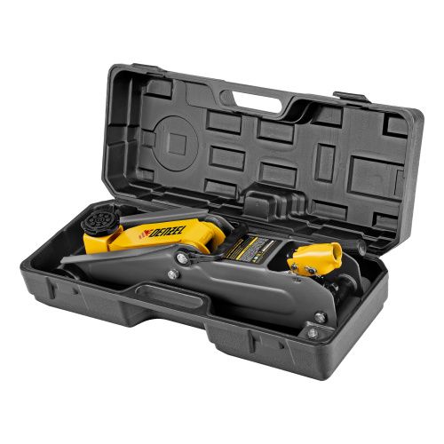 Домкрат гидравлический подкатной, 2 т, 135-385 мм, в пласт. кейсе Denzel купить в Москве с доставкой по всей России | ProtosMarket.ru