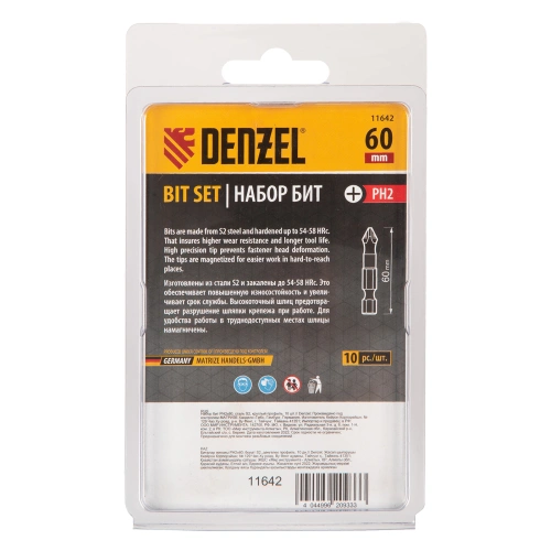 Бита PH2х60, сталь S2, цилиндр., 10 шт. Е 6,3 Denzel купить в Москве с доставкой по всей России | ProtosMarket.ru