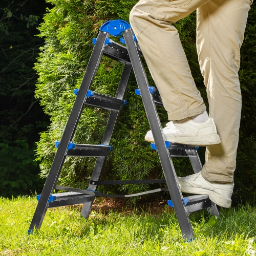 Стремянка двухсторонняя 4 ступени, сталь профиль, стальные ступени, Сибртех купить в Москве с доставкой по всей России | ProtosMarket.ru