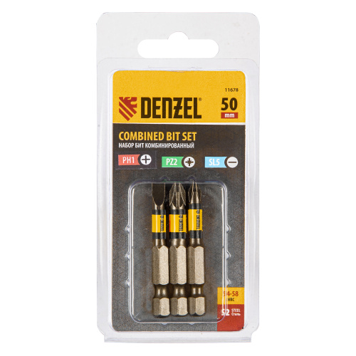 Набор бит комбинированный 3 шт., PH2, PZ2, SL5, 50 мм, сталь S2 Denzel купить в Москве с доставкой по всей России | ProtosMarket.ru